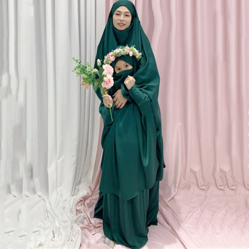 Ramadan Muslim 2 Piece Set Prayer Hijab Dress Garment Jilbab Women Hooded Abaya Full Cover Jilbaab Niqab Islam Dubai Modest Robe