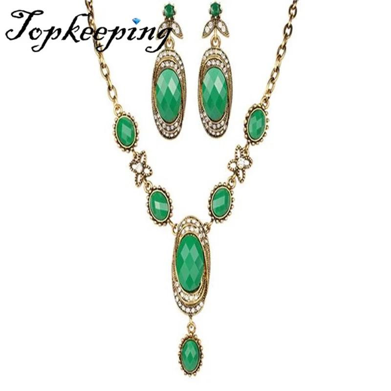 

Jewellry set Necklace set Personality oval emerald green Necklace Earring gift for women