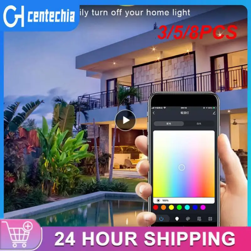 

3/5/8PCS Room Decoration Remote Control Smart Lamp Voice Control Smart Wifi Led Round Ceiling Light 100-265v Rgbcw 100-265v