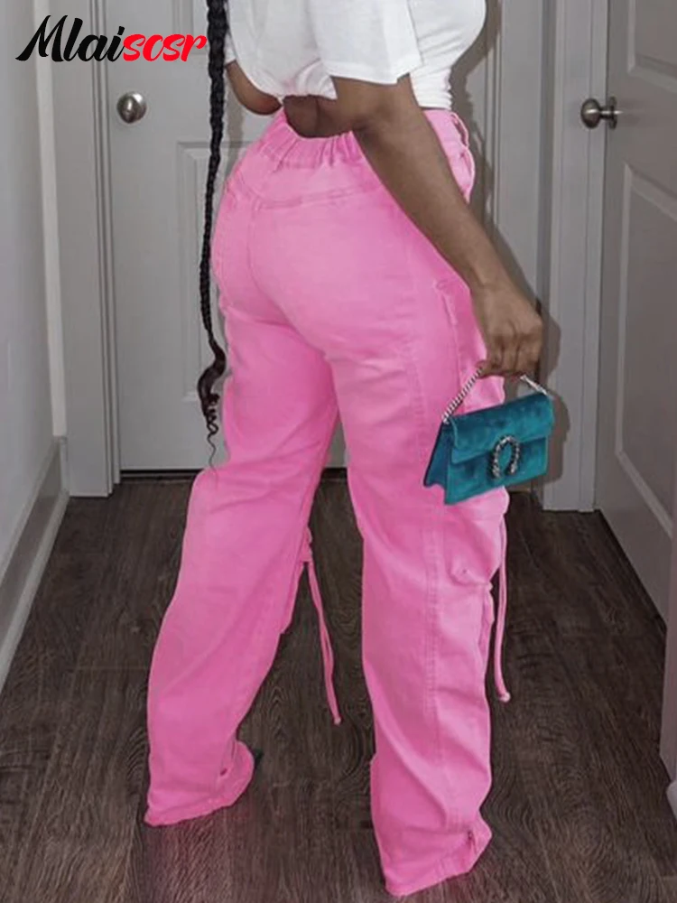 Винтажные джинсовые штаны Mlaiscsr с несколькими карманами розовые широкие женские
