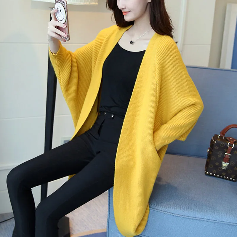 

Long Cardigan Women Sweater Autumn Winter Bat Sleeve Knitted Sweater Femme Jacket Loose Ladies Sweaters Cardigans New