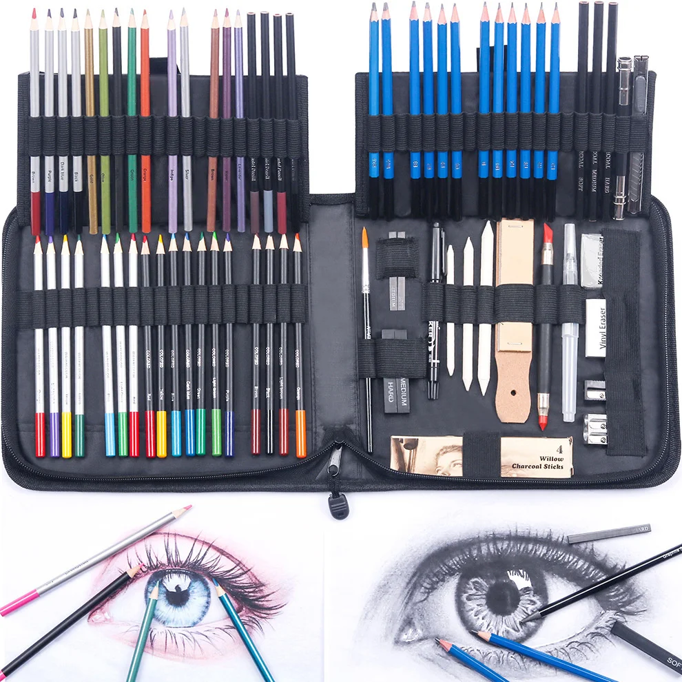 

83 PCS Color Pencil and Sketch Pencils Set for Drawing Art Tool Kit Watercolor Metallic Oil Pencil Artist Art Supplies Gift