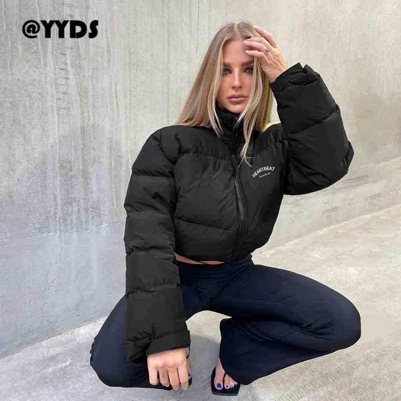 @YYDS Women's Autumn and Winter New Ins Fashion Street Trendy Solid Color Letter Cardigan Warm Cotton Jacket Coat