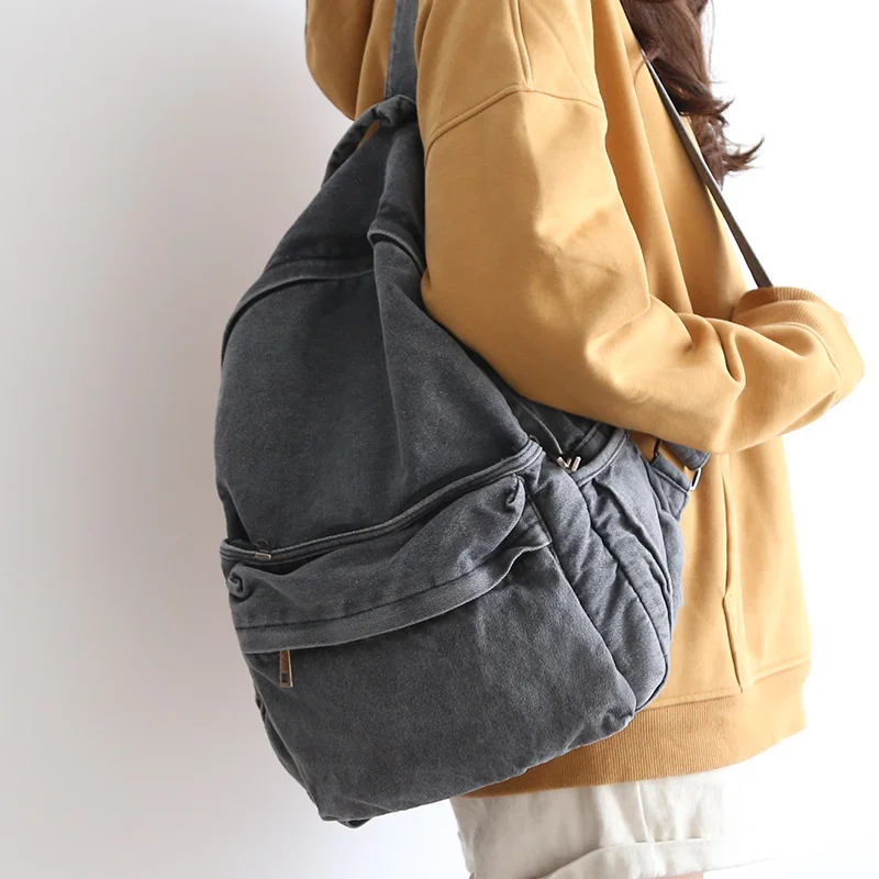 

Retro Distressed Canvas Gray Backpack Boy Girl Cute College Female Book Travel Backpacks Cool Laptop Lady Student Ruckpack Bags