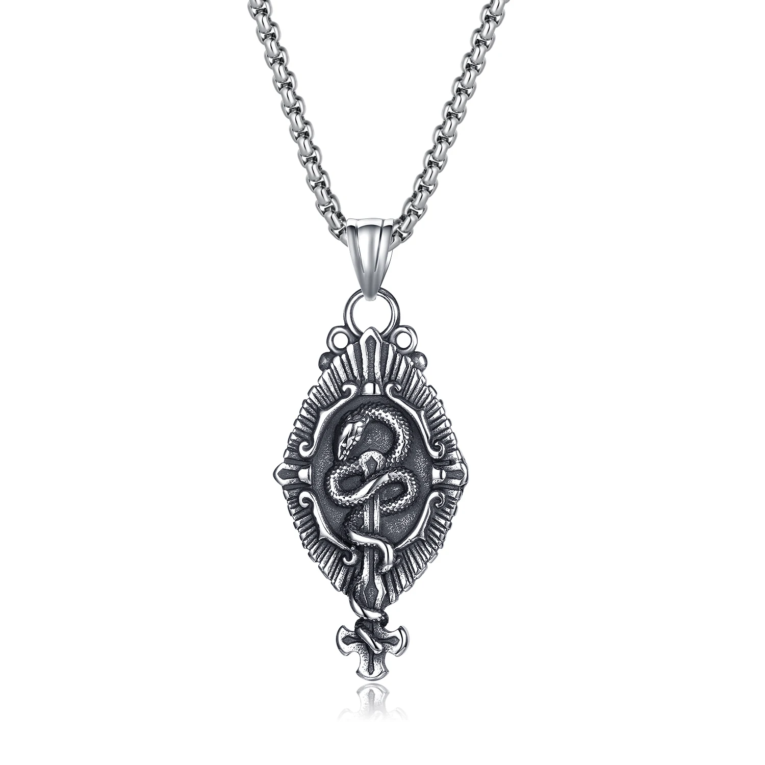 

New European 316L Stainless Steel Hip hop Totem Snake Pendant Necklace For Men Birthday Gift Jewelry