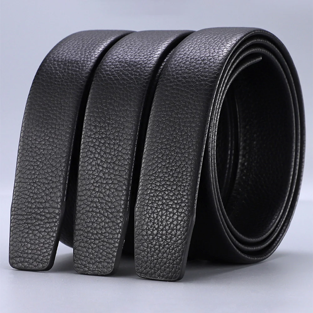 

Men Automatic Buckle Belts No Buckle 3.5cm Black Leather Strap Male High Quality Lychee Pattern Waistband For Jeans Business