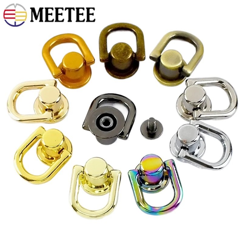 Металлическое D-образное кольцо 10/20 шт., 10 мм, боковые резьбовые крючки с заклепками для ногтей, крючки для сумки, ремешка, соединительная застежка, аксессуары для рукоделия и шитья