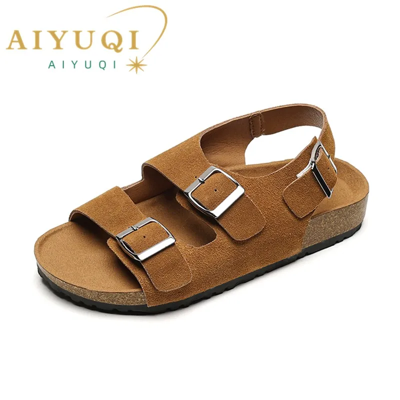 AIYUQI Women Sandals Retro 2023 New Genuine Leather Beach Sandals Women Summer Wear Flat Large Size 41 42 43 Women's Sandals