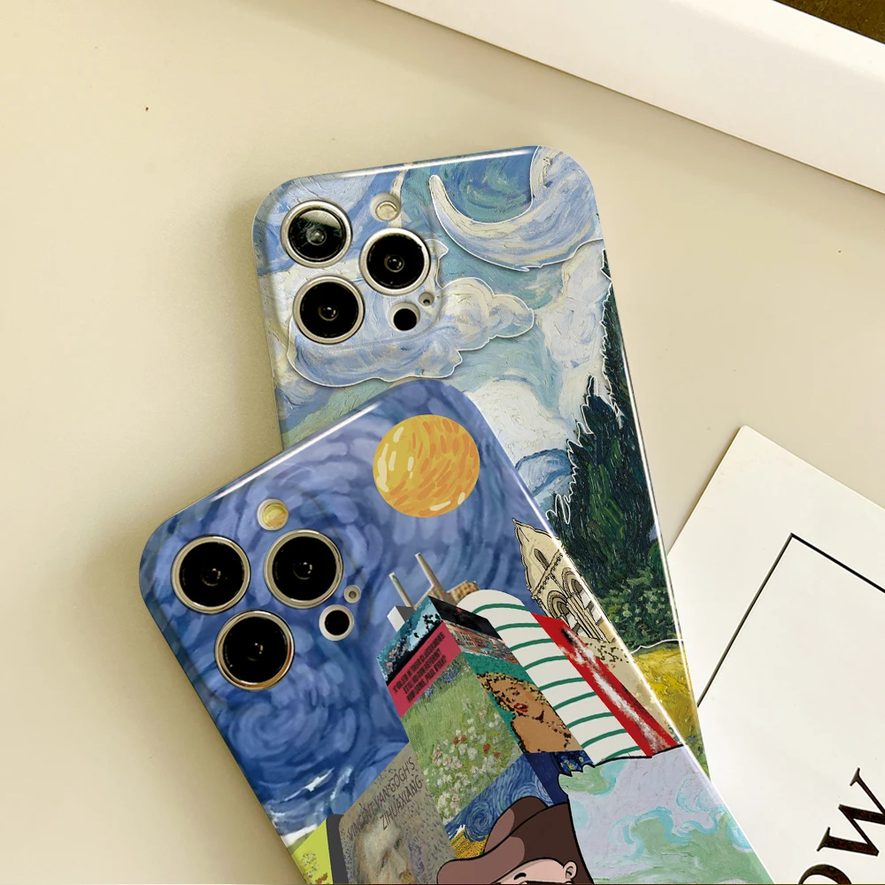 Фото Чехол для телефона Art Cartoon V-VanS G-GoghS для IPhone 16, 15, 14, 13, 12, 11 Plus Pro Max Mini, глянцевый HD, твердый чехол, пленочный корпус №2