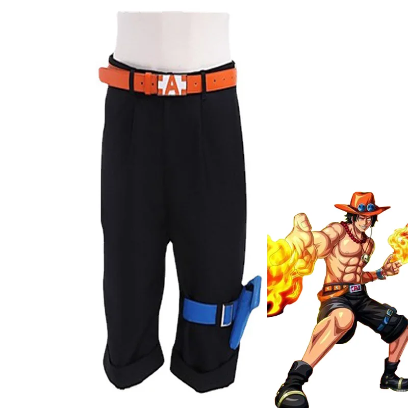 

Anime Costume Portgas·D·Ace Cosplay Black Pants With Orange Belt Halloween Carnival Party Role Play Clthes Spring Autumn Shorts