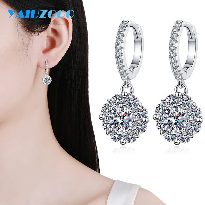 

White Gold Moissanite Earrings Drop for Women Sparkling Wedding Jewelry S925 Sterling Silver 1CT D Color Diamond Earring