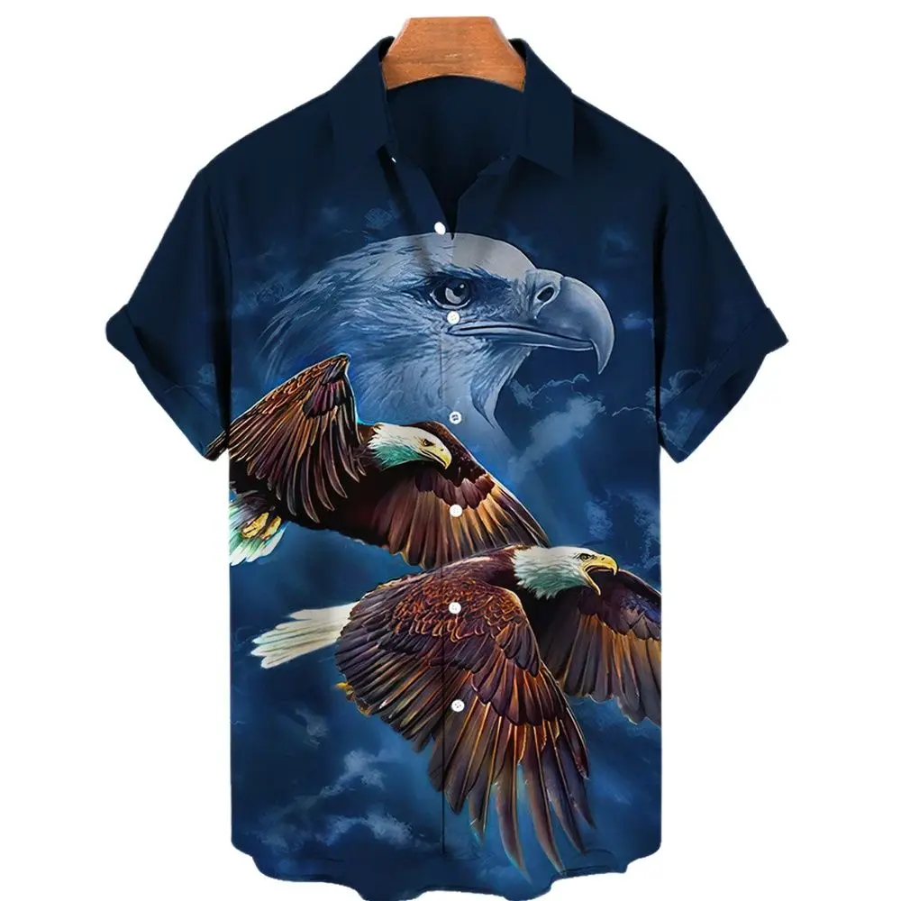 2022 Men's Hawaiian Shirt Loose 5xl US Route 66 Flag National Bird Animal Eagle Summer Shirt T-shirt Men's Top