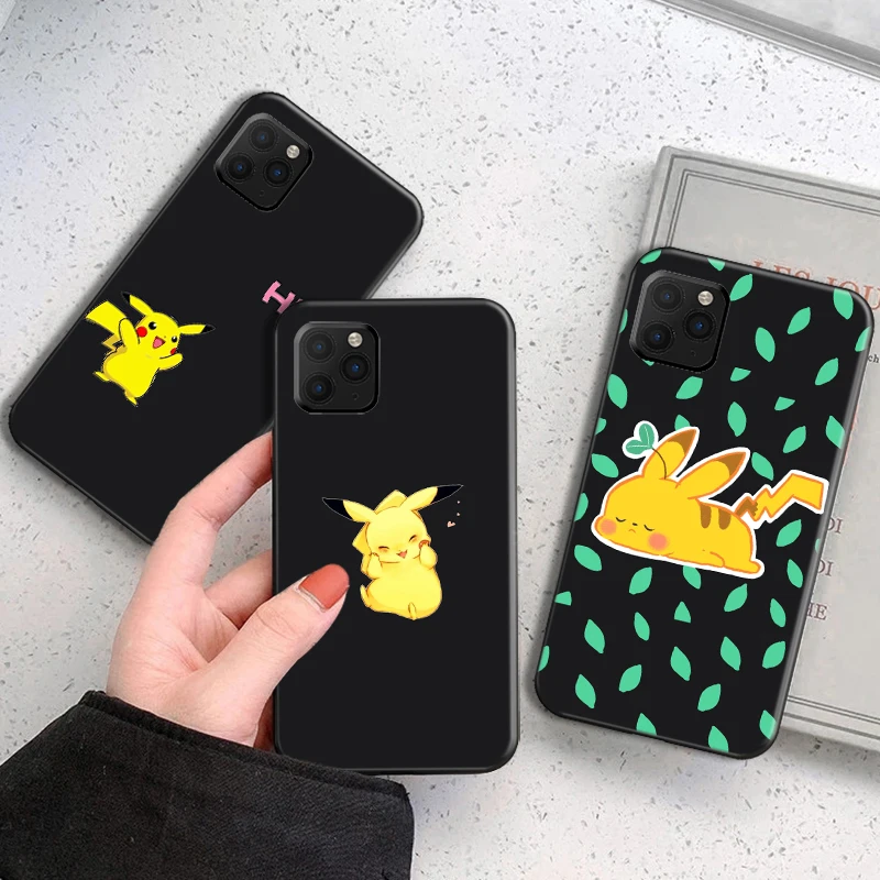 

Pokémon Pikachu Phone Case For Funda iPhone 13 11 Pro Max 12 Mini X XR XS Max SE 2020 Funda Celular Liquid Silicon Black Coque