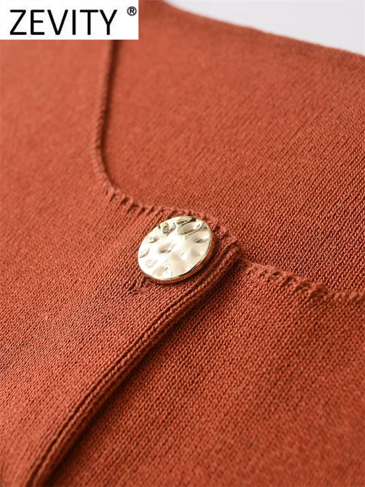 Zevity новинка 2024 женский модный однотонный вязаный жилет без рукавов с круглым