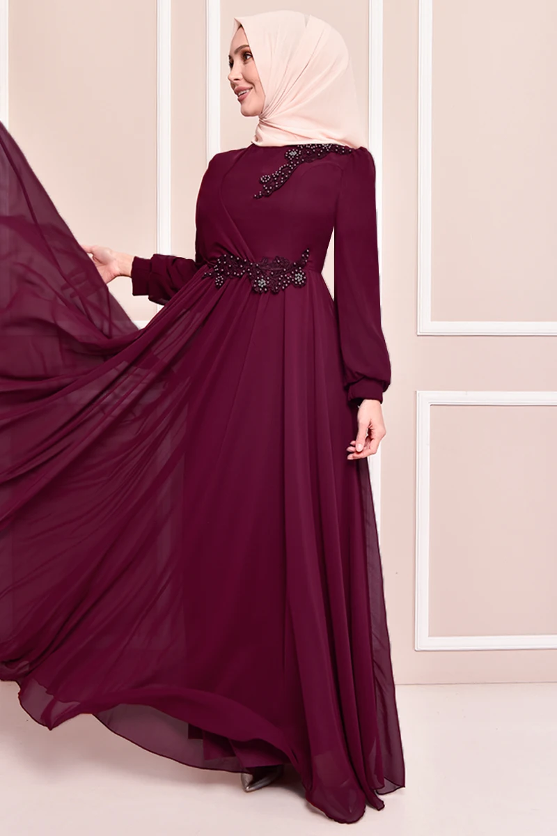 

Chiffon Dress Burgundy TKN3453