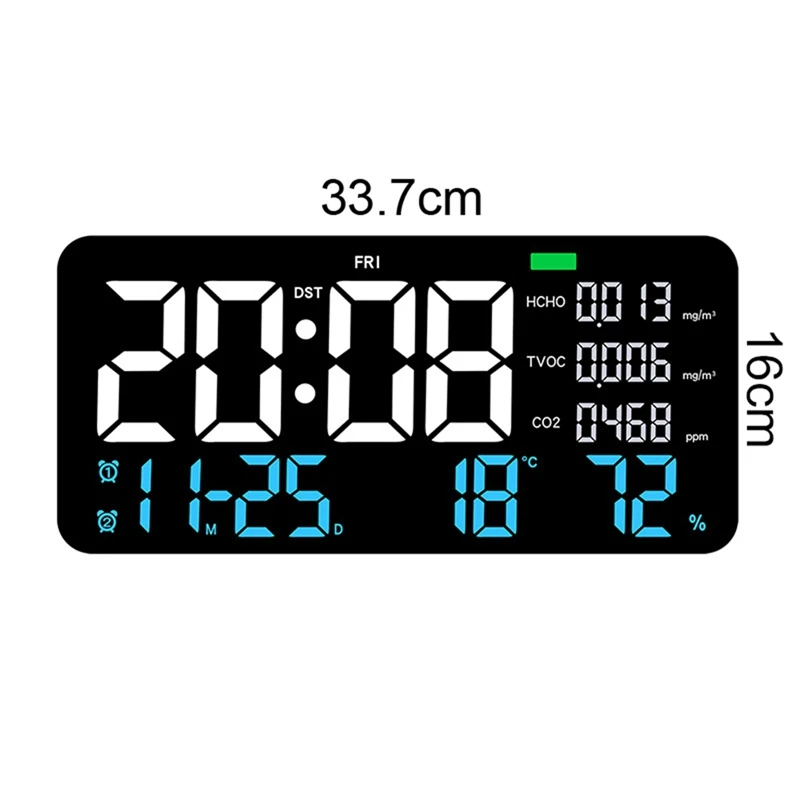 Цифровые настенные часы декоративные с формальдегидом/CO2/TVOC определением дыма