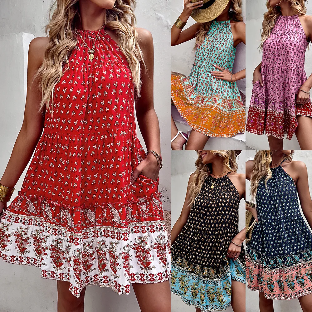

Summer Dresses Women's 2022 Printed Women's Summer Boho Casual Resort Beach Style Skirts Party Dresses