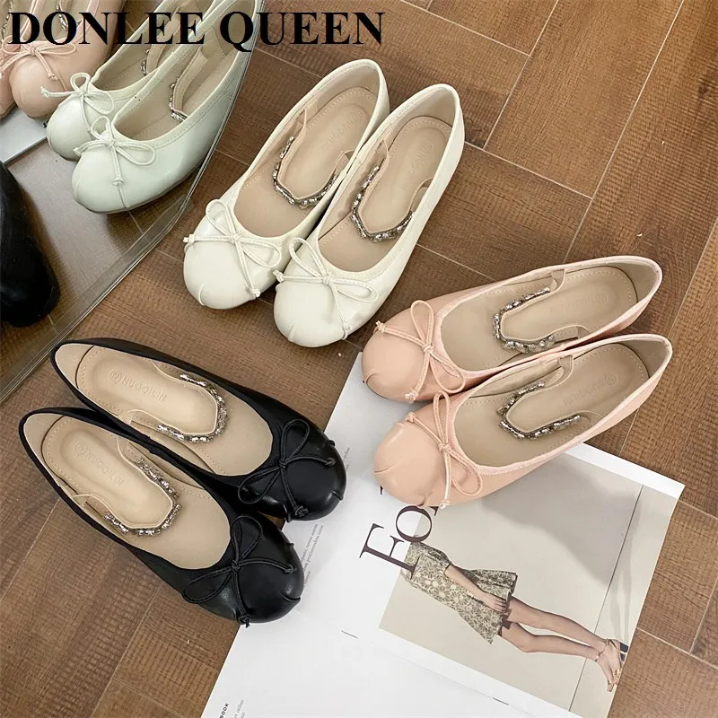 

2022 летние Роскошные женские туфли со стразами и круглым носком, женские слипоны, балетки, женские повседневные Мокасины с бантом, брендовые ...