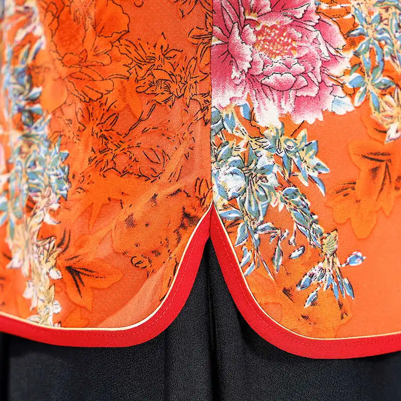 Ретро Пряжка Цветочный китайский Sle стройнящий костюм маленькая рубашка