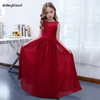 red lace chiffon sleeveless flower girl dresses 2022 o neck a line long kid birthday pageant party gowns