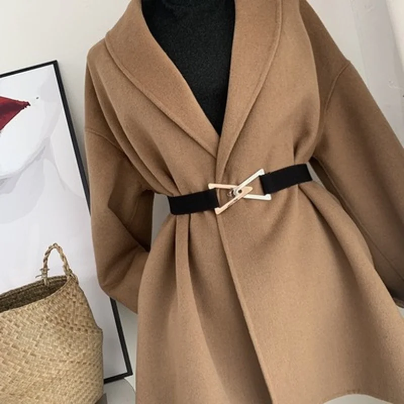 

New Women's Belts Fashion Metal Triangle Buckle Decoration Belt Ladies Elastic Canvas Waistband for Wedding Dress Overcoat
