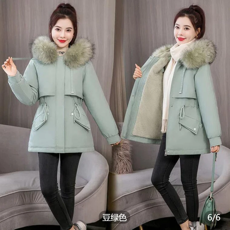 New  Wool Liner Women's Winter Jacket Thick Hooded with Fur Zipper Ladies Parka Solid Long Sleeve Warm Down Coat for Female 2022