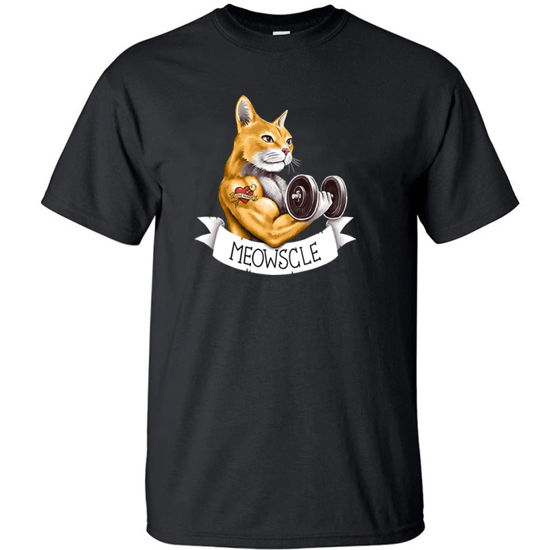 

Meowscle Cat T Shirt For Men Tshirt Cotton Graphic T Shirts T-shirt Camisas Summer Tops Tee Black Short Sleeve Loose Clothing