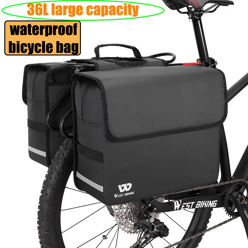 2 Pcs 36L Waterproof Bike Pannier Double Bag Large Capacity Bicycle Seat Bag Luggage Carrier MTB Road Cycling Trunk Bag