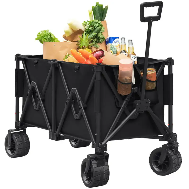 

Складной складной вагон, большая портативная садовая тележка для использования на открытом воздухе, с большими колесами, регулируемая ручка и держатели для напитков