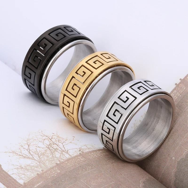 Кольцо мужское из титановой стали вращающееся кольцо нержавеющей с узором