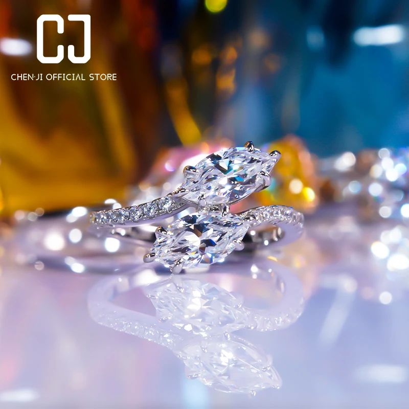 

CHENJI S925 Sterling Silver D Color Moissanite Luxury Niche Design Fashion Exquisite Index Finger Ring Fine Jewelry for Women
