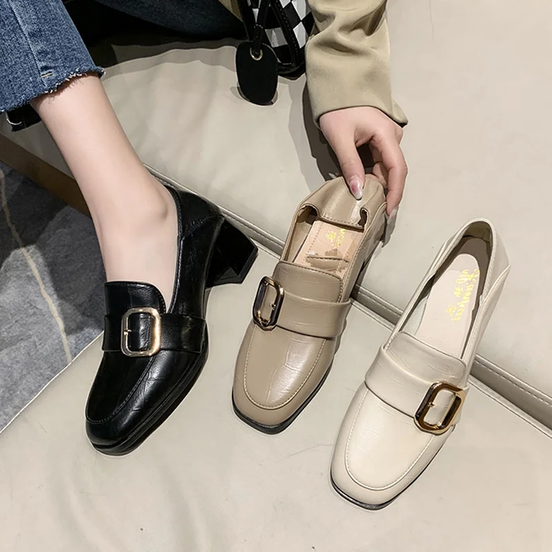 

Shoes Woman Flats Autumn Oxfords Clogs Platform Square Toe Loafers With Fur Slip-on Casual Female Sneakers Dress On Heels Fall L