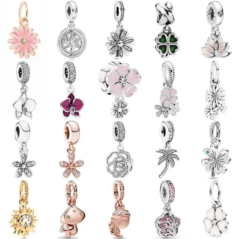 

pandora Spinning Tree Of Life Serene Lotus Clover Daisy Flower Pendant Beads 925 Sterling Silver Charm Fit Bracelet DIY Jewelry