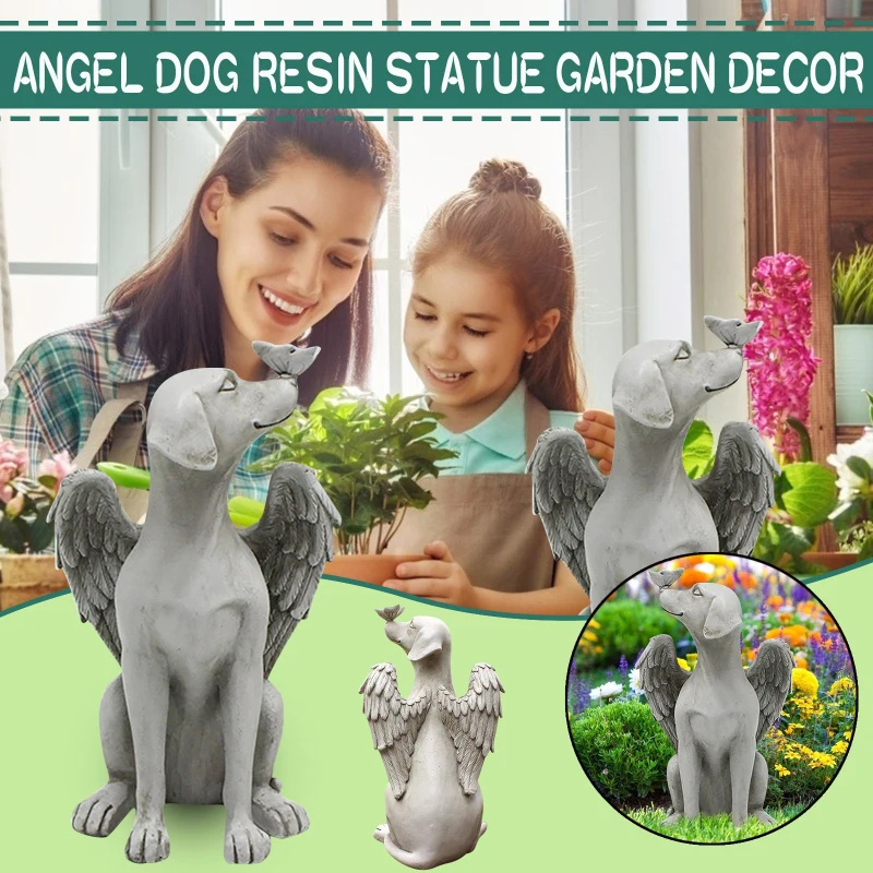 

1pc Angel Dog Butterfly Tribute Puppy Statue Sculpture Outdoor Garden Resin Decor Crafts Cute Yard Backyard Ornament Figurines