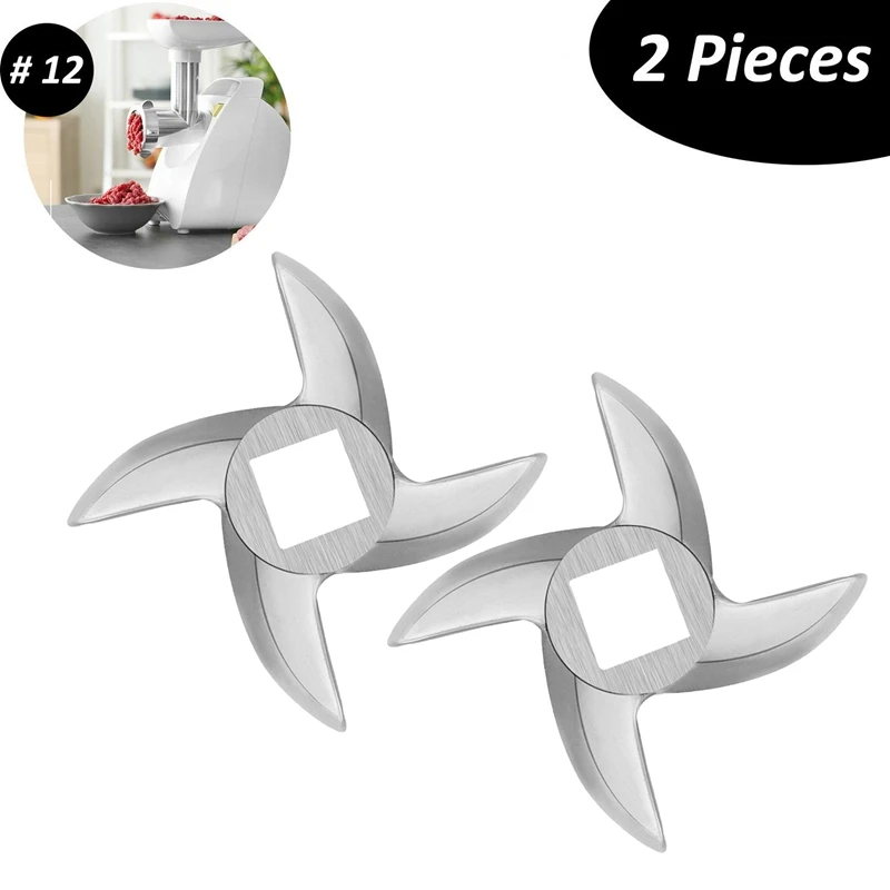 

2 Pcs Size 12 Meat Grinder Blade Parts Stainless Steel Knife Cutter Replacement For Grinders Attachment Electric Or Manual