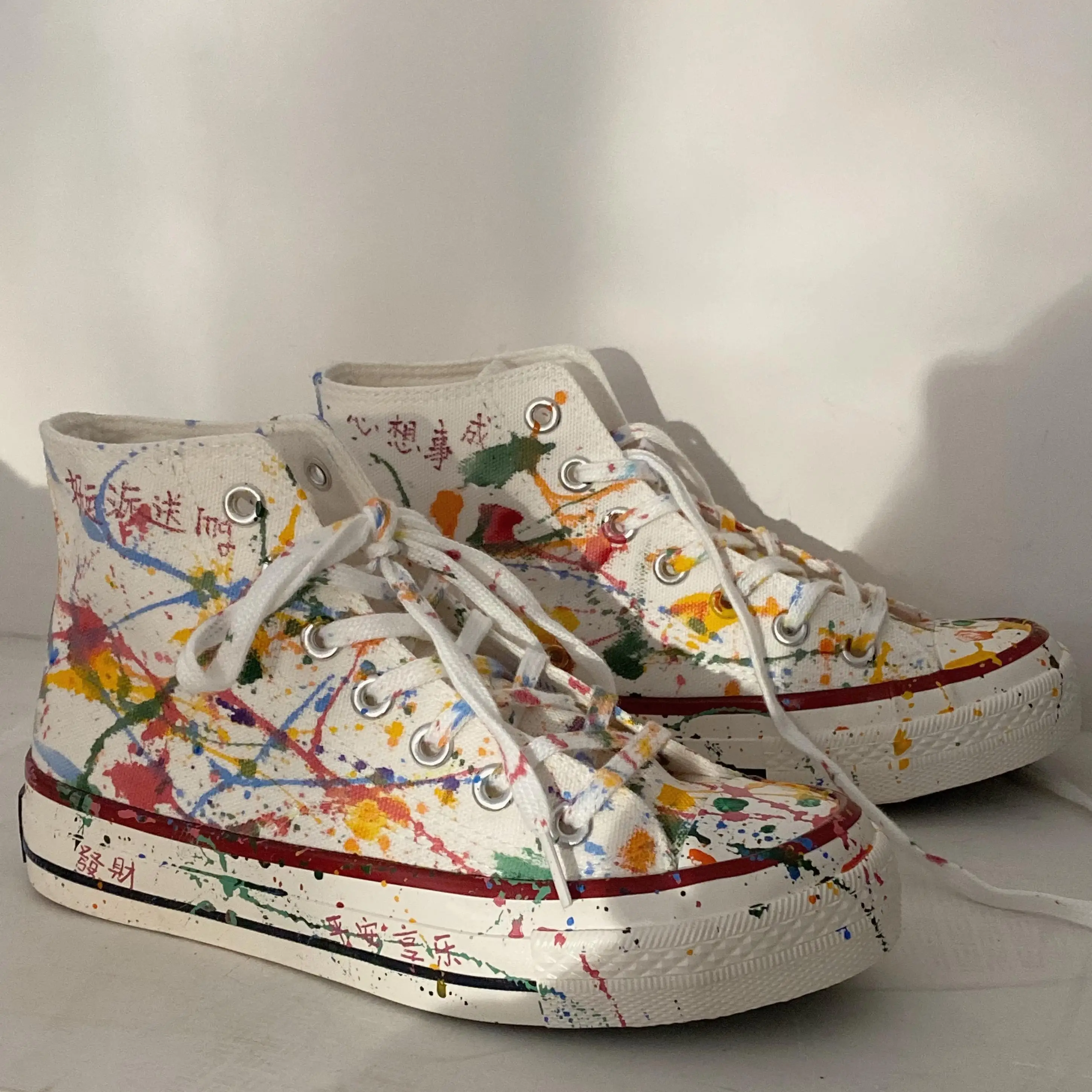 SHANPA Graffiti High-top Canvas Casual Shoes for Women Hand-painted Print New Platform Shoes Men Breathable Comfortable Footwear