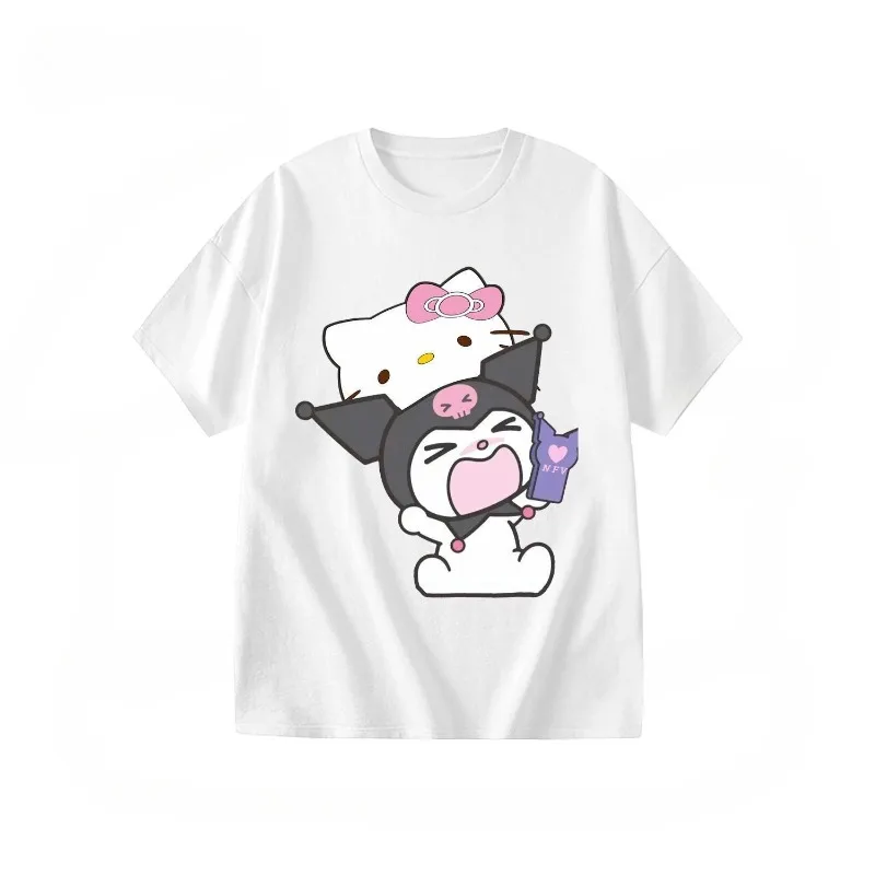 na koszulka damska z krótkim rękawem i nadrukiem Kitty Hello wykonana bawełny poliestru dekoltem w kształcie litery &quoto&quot