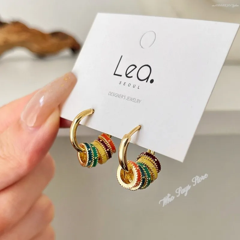 Винтажные комплекты ювелирных изделий красочные эмалированные круглые серьги с