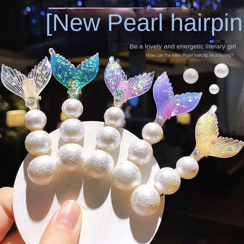 

Mermaid Princess Hair Clips Fairy Style Hairclip Sweet Headdress Pearl Hairpin Female Side Clip Women Children Hair Accessories