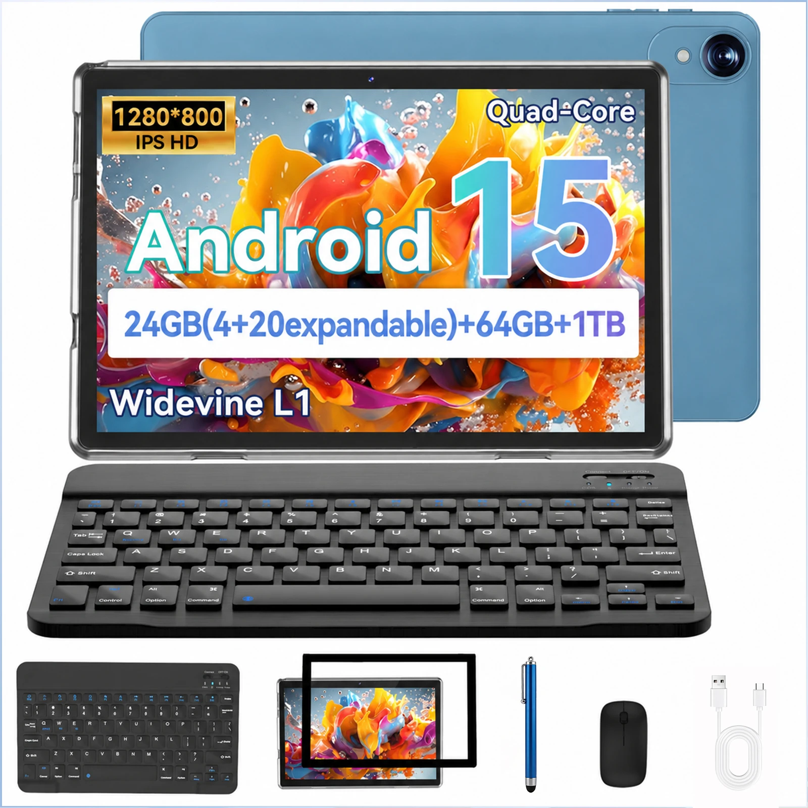 Фото Планшет COLORROOM K12 Android 15, 10.1 дюйма, 2-в-1 с клавиатурой и мышью, 24 ГБ ОЗУ, 64 ГБ ПЗУ, IPS GMS, 1 ТБ памяти для учебы и работы №1
