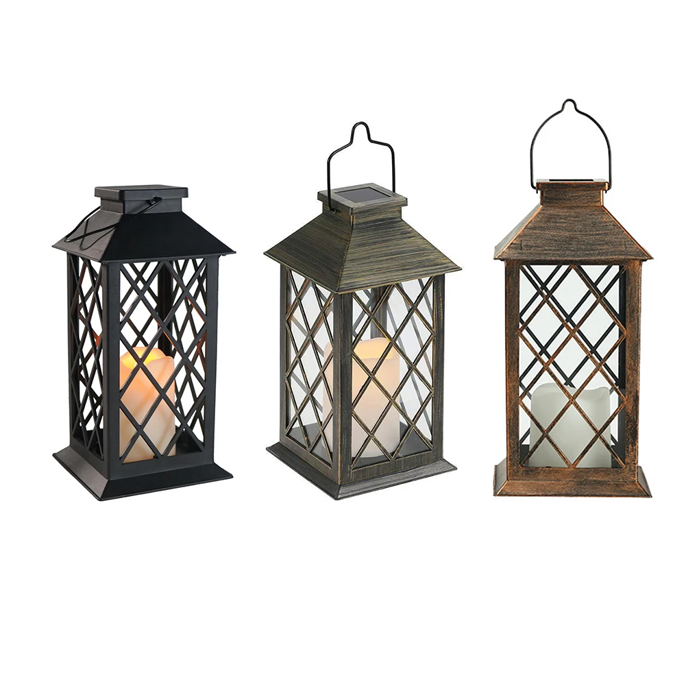 

Lantern Shape Hanging Lamp Hollow Designs Courtyards Vintage Metal Solar Powered Outdoor Greensward Lighting