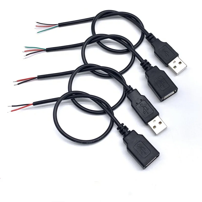 

30cm Power Supply Cable 2 Pin USB 2.0 A Female male 4 pin wire Jack Charger charging Cord Extension Connector DIY 5V line
