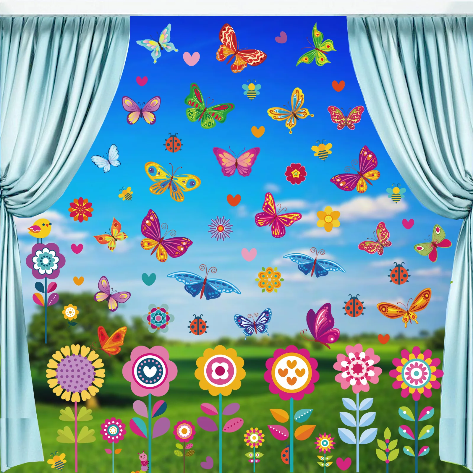 

Small Flower Butterfly Electrostatic Window Stickers Welcome Spring Glass Door Mirror Stickers Easter Flower Decoration Stickers