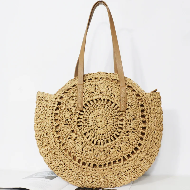 

Bohemian Round Big Straw Woven Women Shoulder Bag Circle Hollow Weave Totes Bags For Women Summer Beach Straw Handbags Woman Bag