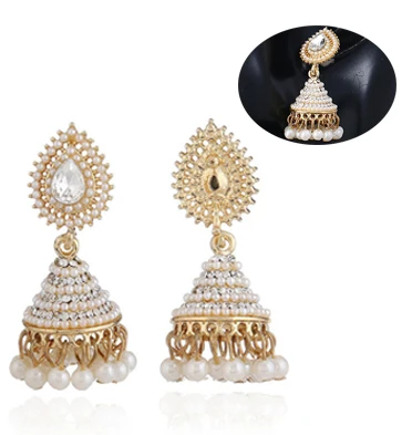 

Retro Indian Earrings Jewelry Stud Wedding Bridal Pearl Pendant Drop Ear