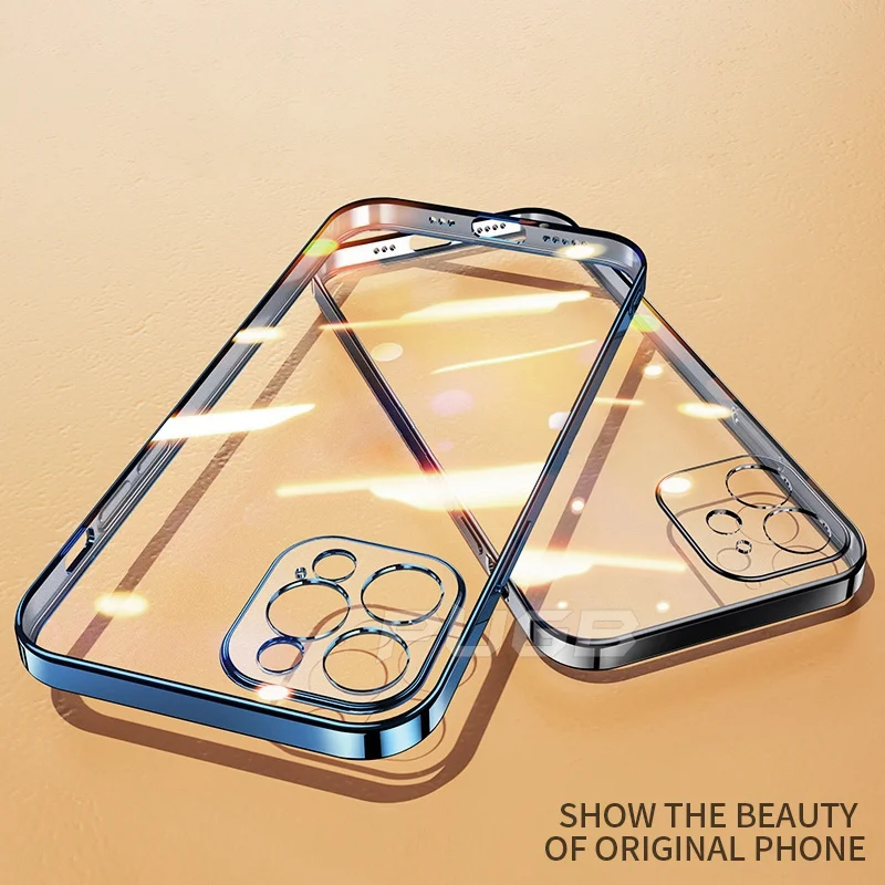 

Роскошный прозрачный чехол с квадратной рамкой для IPhone 12 11 Pro Max Mini X XS XR 7 8 Plus SE 2020, мягкий силиконовый прозрачный чехол