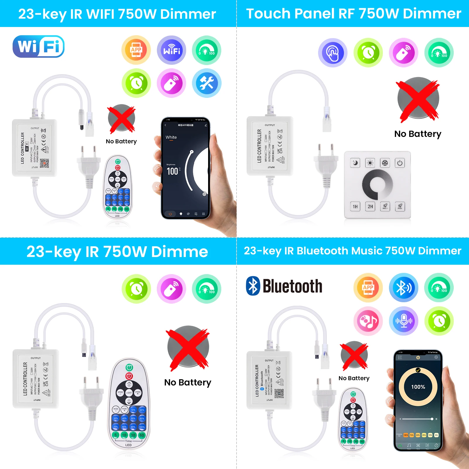 Фото AC110V 220V светодиодный диммер с ИК-пультом дистанционного управления/Tuya WIFI/Bluetooth/RF сенсорной панелью для W10-11mm x H4-5mm PCB COB Strip Light №3