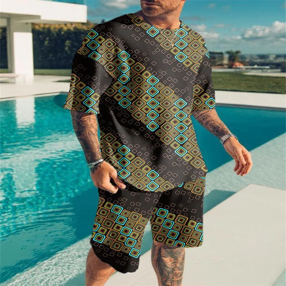 Summer Men's Two-piece Sportswear Black And White Lion 3D Printed T-shirt Shorts Suit Street Casual T-shirt Top Shorts Clothing