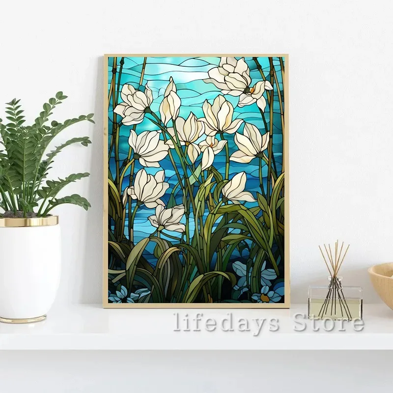 Цветочный витраж тюльпан Сакура подснежники подсолнечник роза плакат печать на