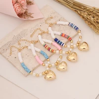 bohemian creative handmade colorful polymer clay beaded bracelet necklace for women heart pendant pearl bracelet fashion jewelry